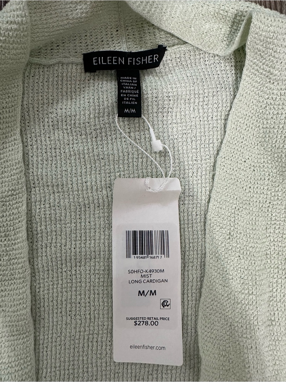 Eileen Fisher NWT Organic Linen Crepe Stretch Long Cardigan Mist Green Size M - Picture 4 of 6